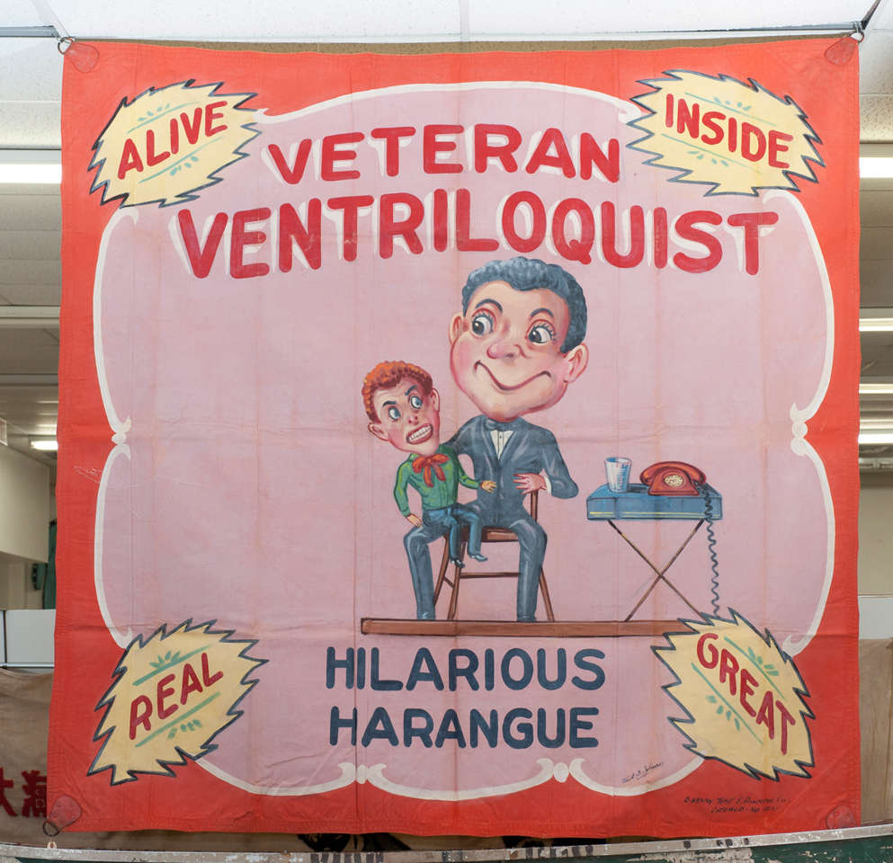 Veteran Ventriloquist painted banner by Fred G. Johnson commissioned by Harold J. Potter.