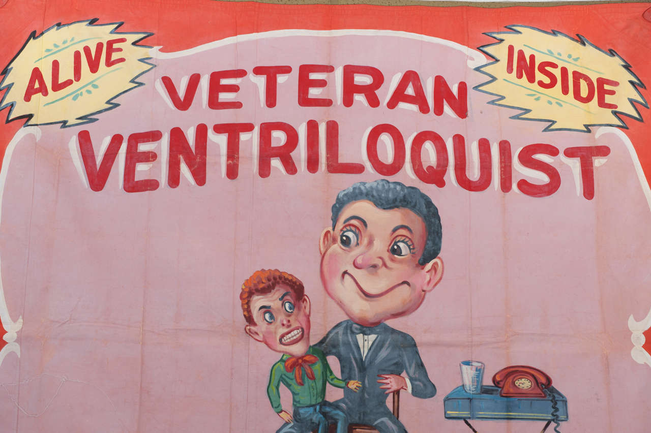 Veteran Ventriloquist Sideshow Banner By Fred G Johnson In Excellent Condition For Sale In Toronto, ON