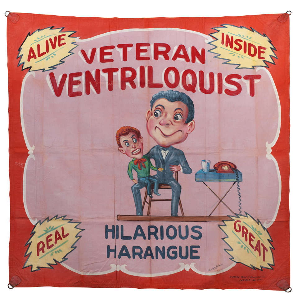 Veteran Ventriloquist Sideshow Banner By Fred G Johnson For Sale