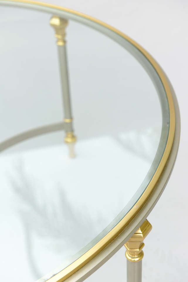 Round Cocktail Table of Polished Steel with Brass Accents 1