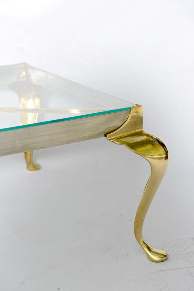 Polished Steel and Brass Coffee Table on Cabriole Legs In Excellent Condition In West Palm Beach, FL