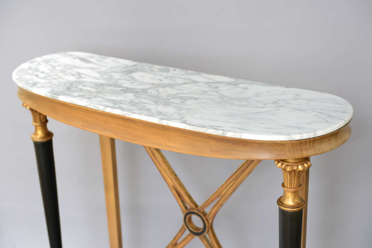 Italian Oval Neoclassical Style Console Table with Marble Top by Palladio