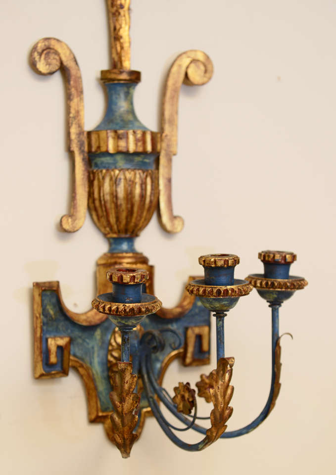 Pair of Dramatic Italian Carved Wood Sconces 2