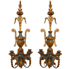 Pair of Dramatic Italian Carved Wood Sconces