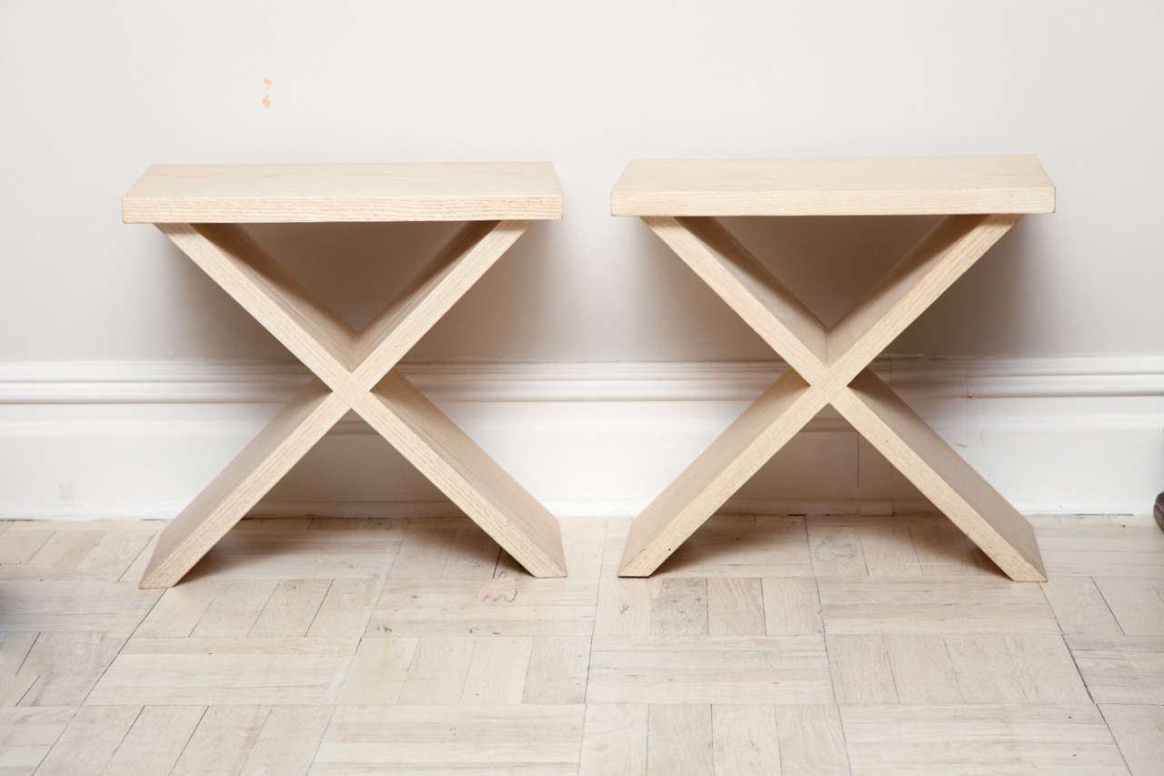 Lucca & Co. Made to Order, Pair of Oak Stools In Excellent Condition For Sale In New York, NY