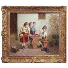 Original Oil on Canvas By Edmund Adler titled "Counting Cherries"