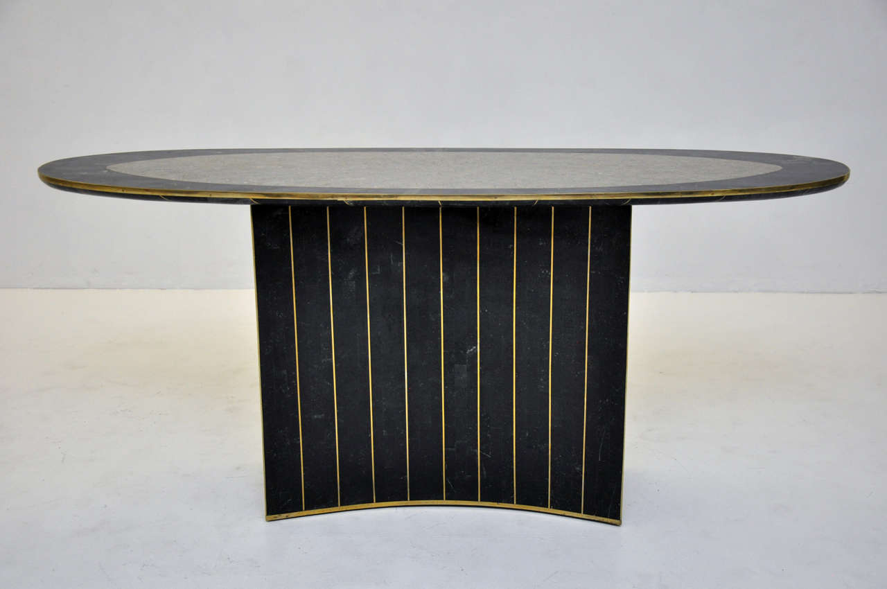 Tessellated stone console table with brass trimming by Maitland-Smith.  