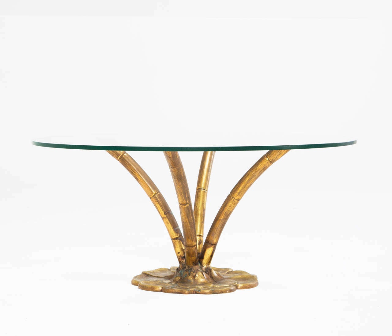 Mid-Century Modern Brass Faux Bamboo Coffee / Cocktail Table with Glass Top
