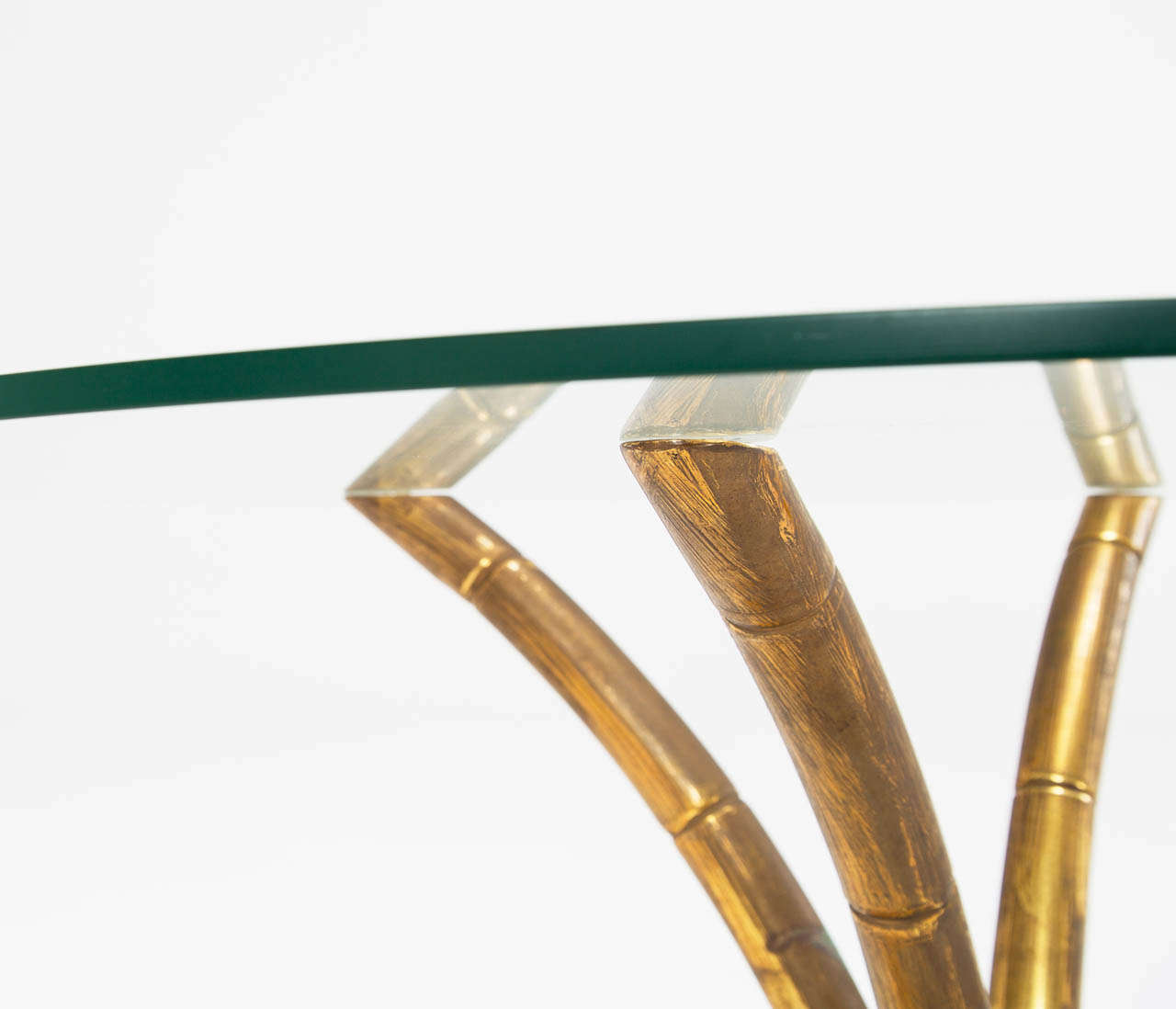 French Brass Faux Bamboo Coffee / Cocktail Table with Glass Top