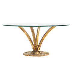 Brass Faux Bamboo Coffee / Cocktail Table with Glass Top