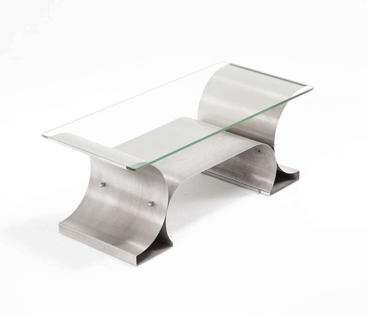 French Michel Boyer Stainless Steel Coffee Table from the 'X Series'