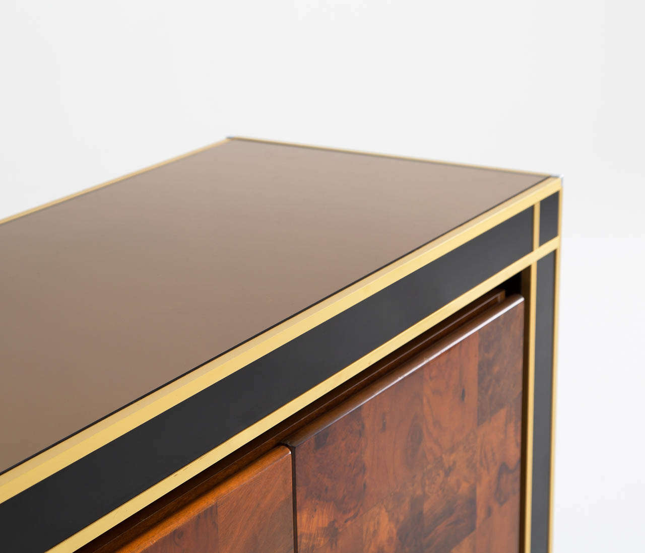 Double Sided -  French Buffet in Black Glass, Brass and Burlwood 3
