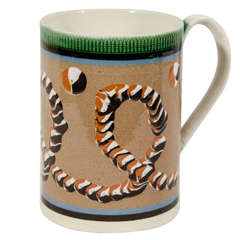Antique Mocha Ware Mug with Cat's Eye and Earthworm Decoration