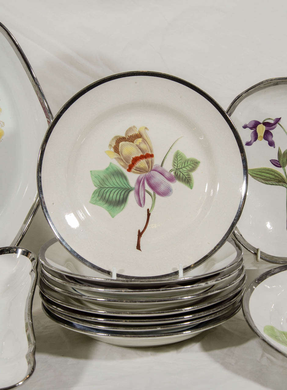 Set of 32 Dishes:  A Swansea Creamware Botanical Dessert Service