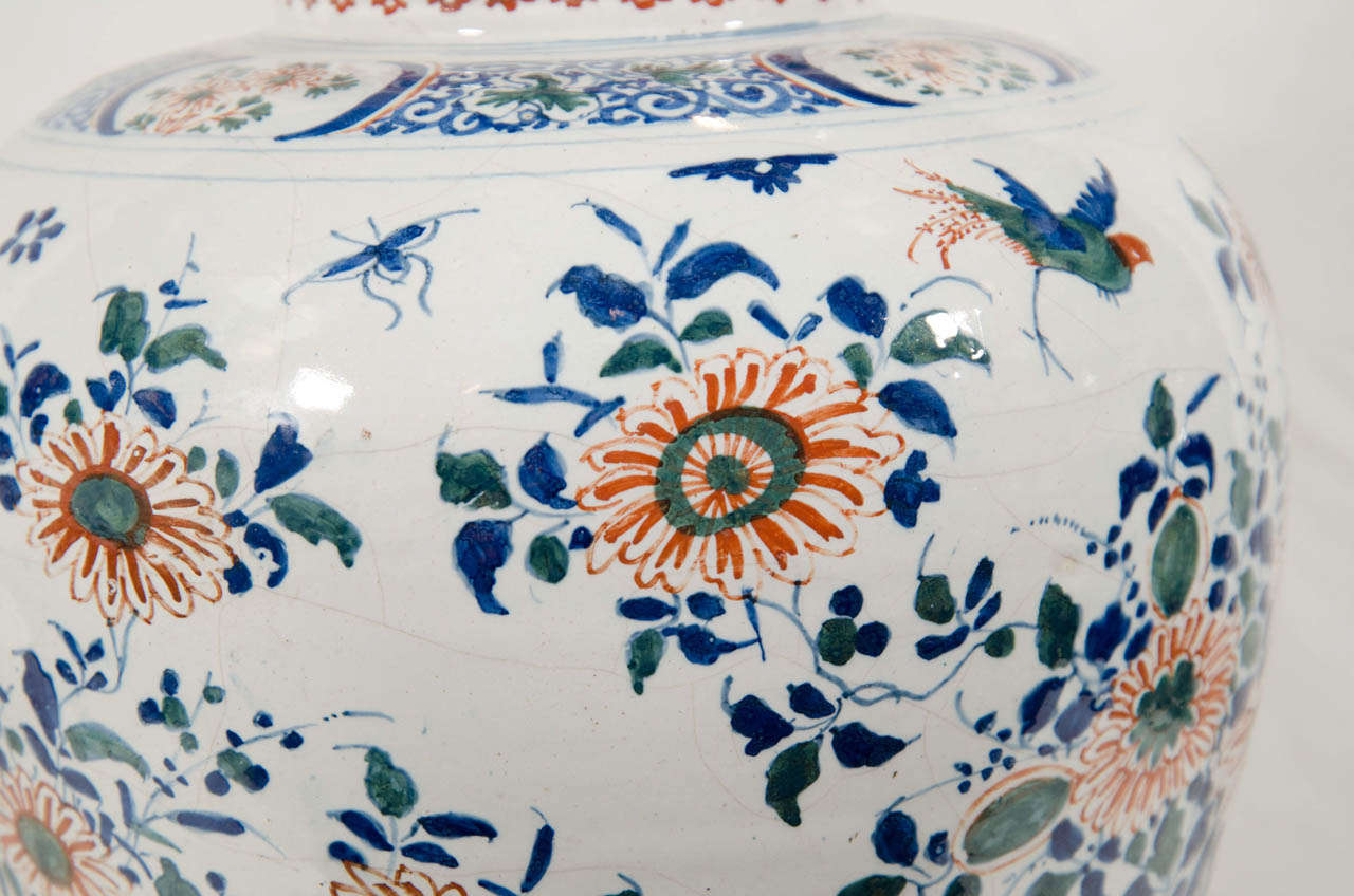 A Pair of Dutch Delft Polychrome Covered Jars 2