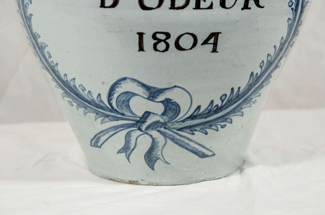 Antique Delft Blue and White Tobacco Jar, Dated 1804 1