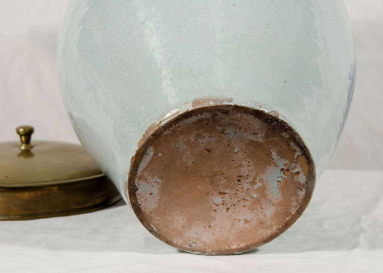 Ancien pot à tabac bleu et blanc de Delft:: daté de 1804 1