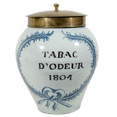 Antique Delft Blue and White Tobacco Jar, Dated 1804