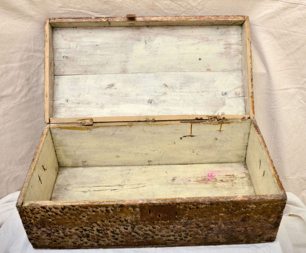 19th Century American Primitive Painted Leopard Pattern Domed Top Trunk For Sale