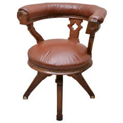 English Oak Gothic Revival Swivel Desk Chair