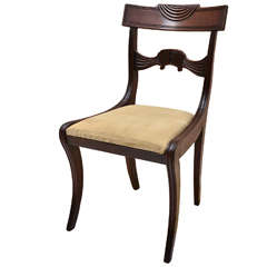 English Regency Saber Leg Side Chair with Drapery Carved Back