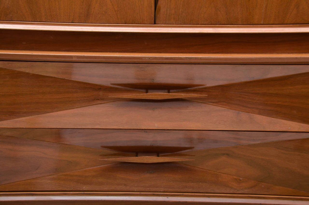 Italian Mid Century Walnut Cabinet on Two Drawer Chest