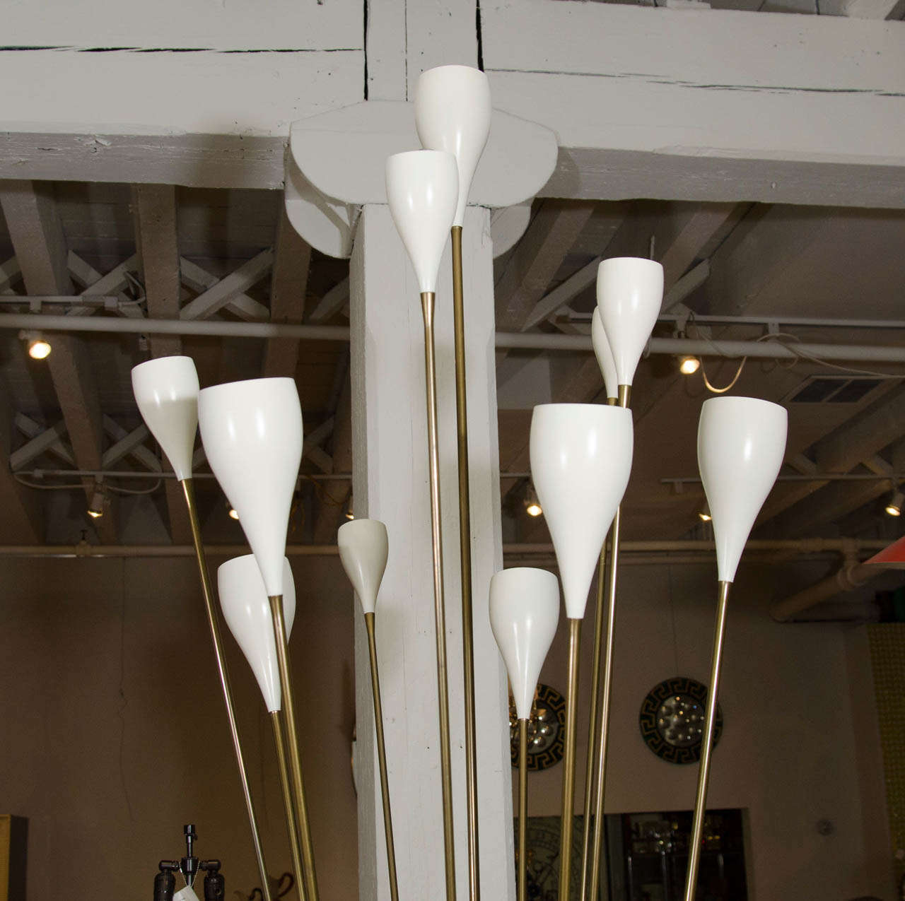 Italian Angelo Lelli Floor Lamp with Multiple Lights with White Shades
