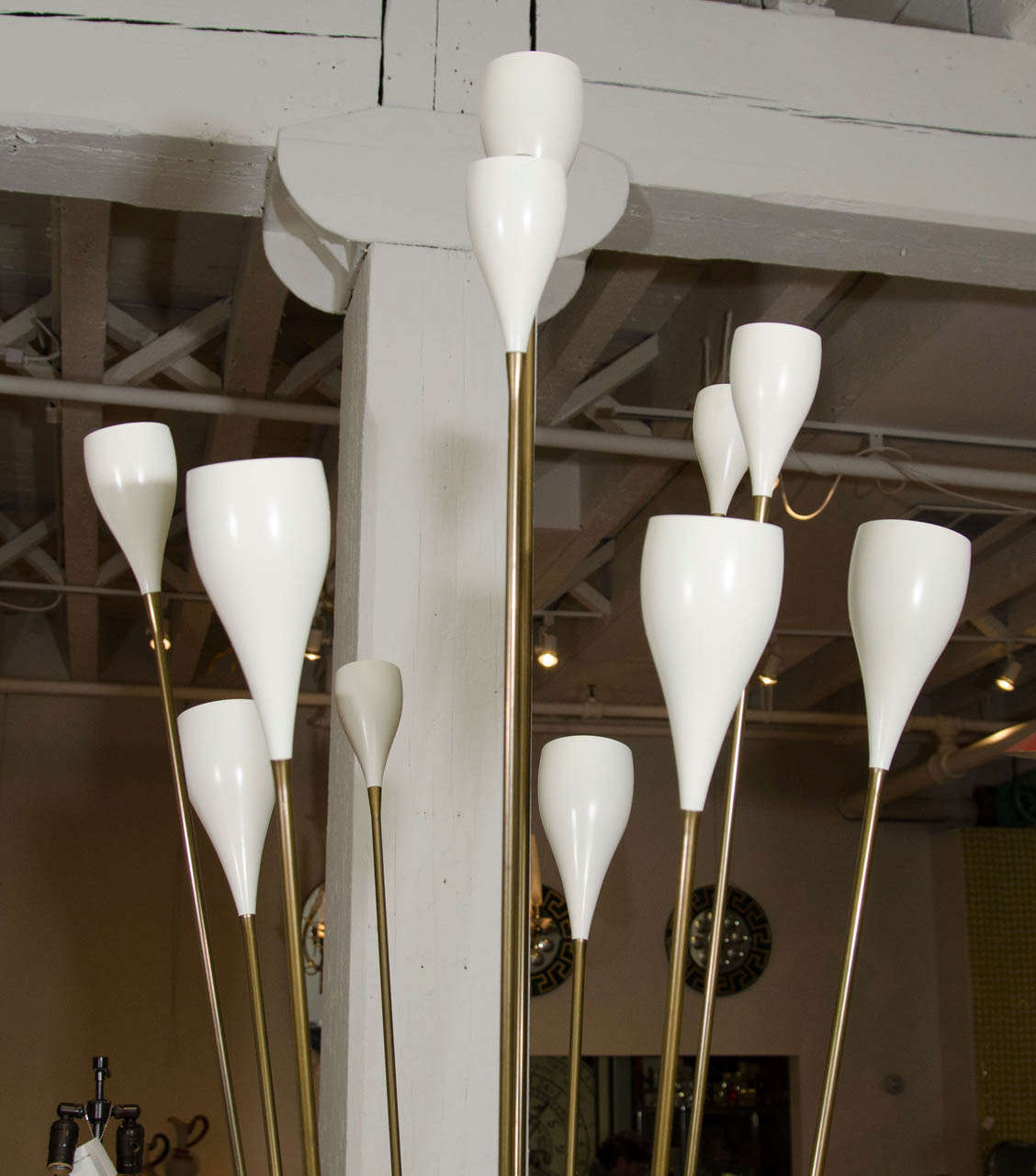 Angelo Lelli Floor Lamp with Multiple Lights with White Shades In Excellent Condition In New York, NY