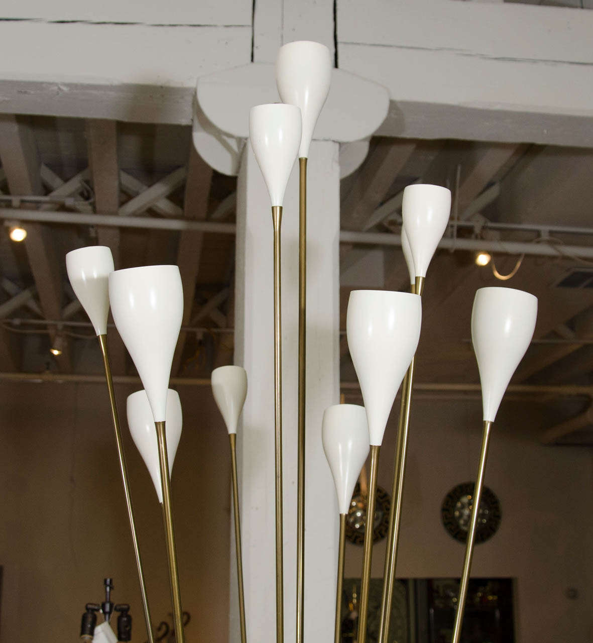 Mid-20th Century Angelo Lelli Floor Lamp with Multiple Lights with White Shades