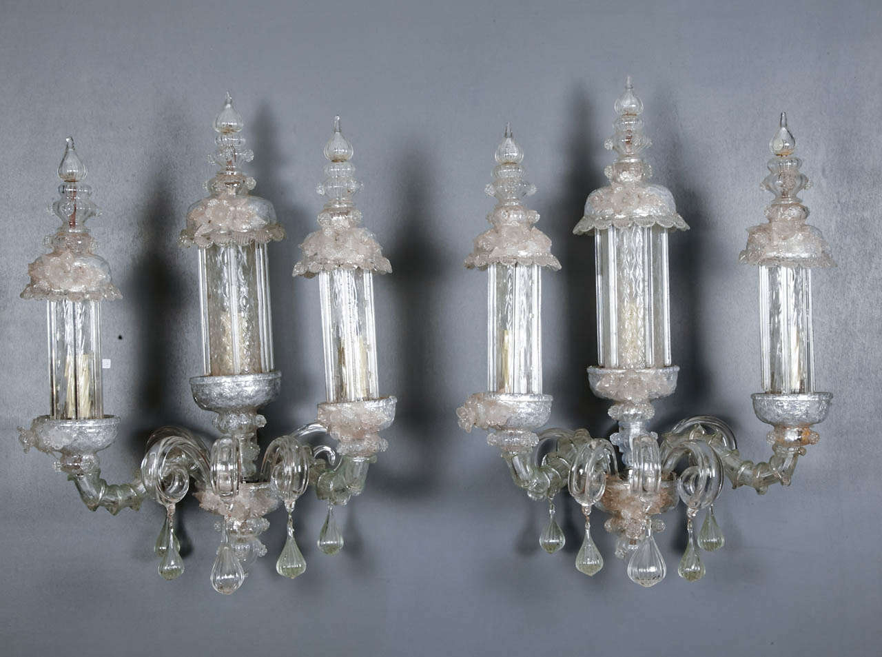Exceptional set of 4 antic Murano glass sconces