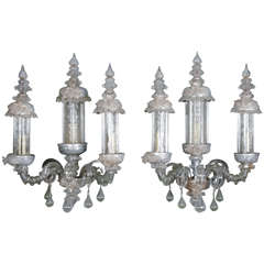 Exceptional set of 4 antic Murano glass sconces