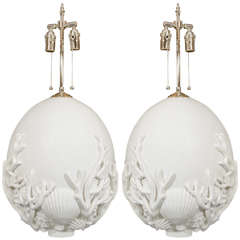 Pair Of Ceramic Seascape Lamps