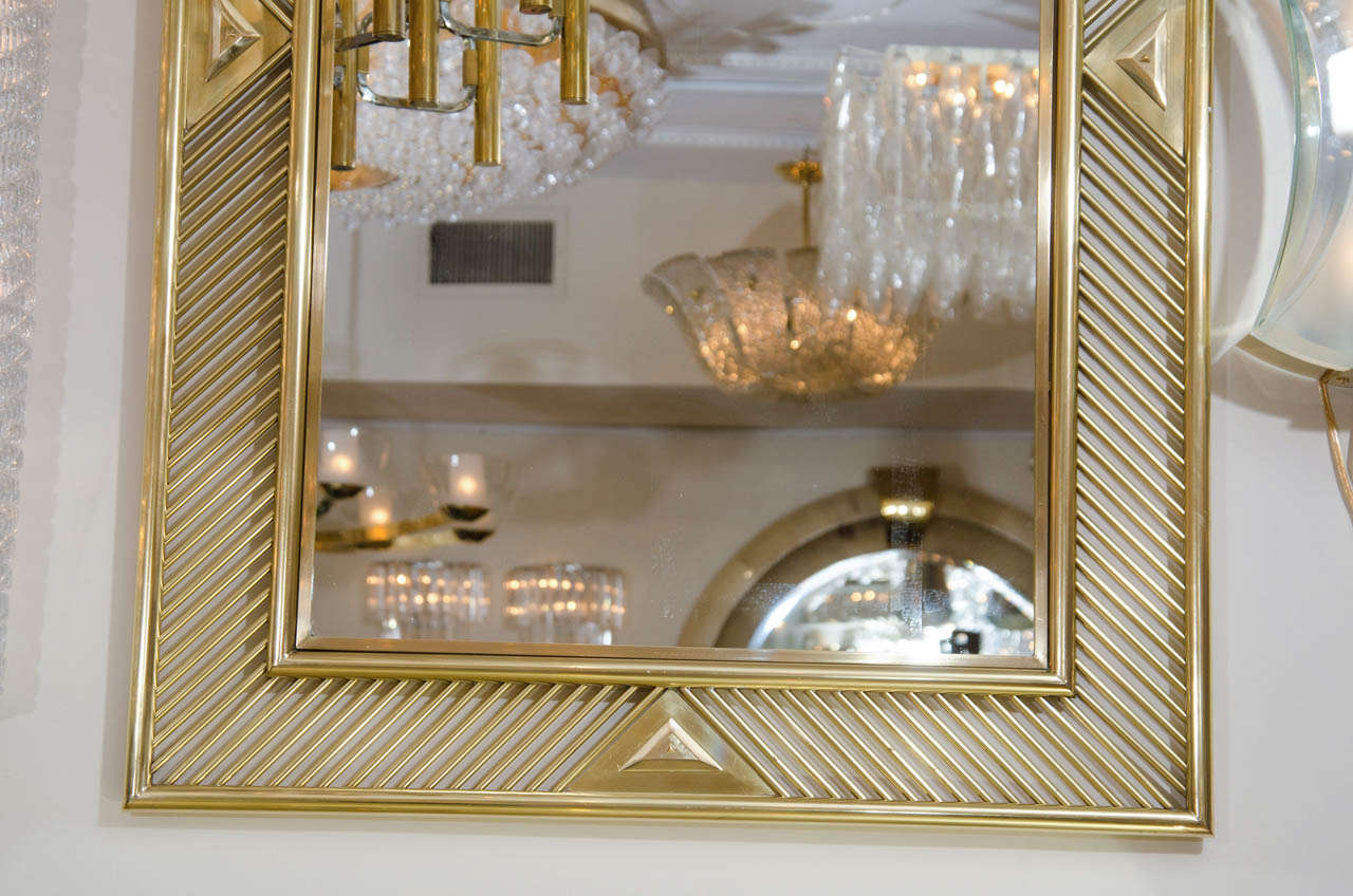 Italian Brass Mirror With Geometric Openwork Surround