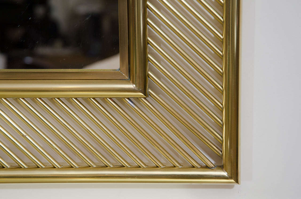 Mid-20th Century Brass Mirror With Geometric Openwork Surround