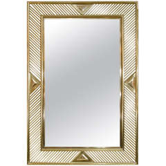 Brass Mirror With Geometric Openwork Surround