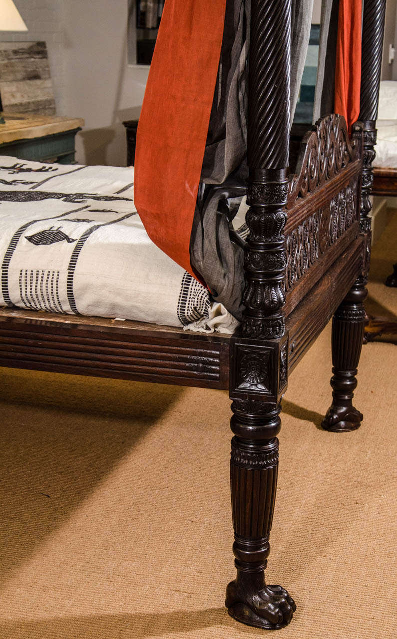 A Finely Carved 19th Century Anglo-Indian Mahogany Bed with Metal Canopy 3