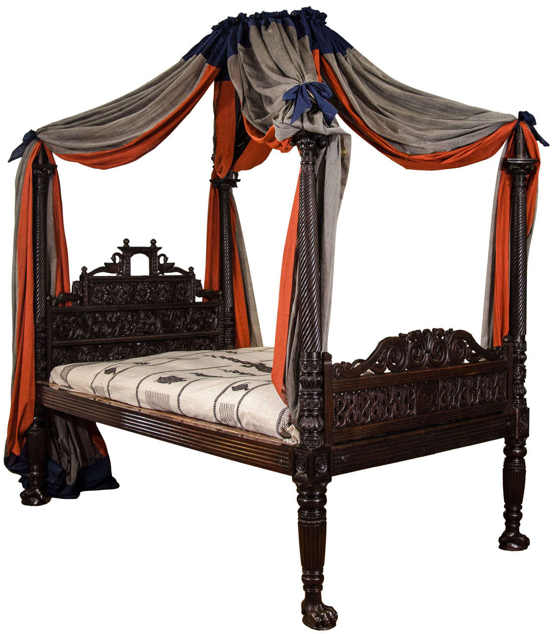 A Finely Carved 19th Century AngloIndian Mahogany Bed with Metal
