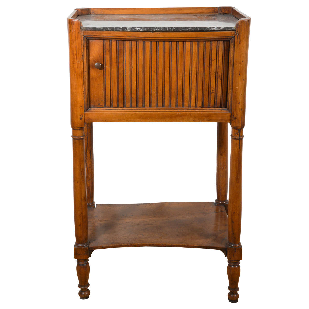 Louis XVI Walnut French End Table with Marble Top