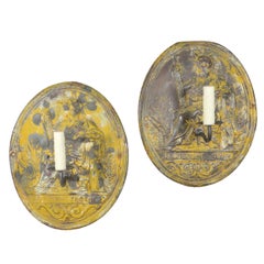 Antique Pair of 19th Century Tin Tole, Republic of France Emblem Sconces