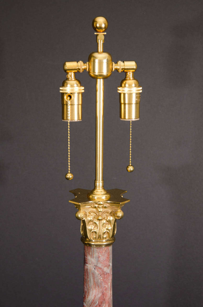 Neoclassical Rouge Colored Marble And GIlt Bronze Table Lamp For Sale