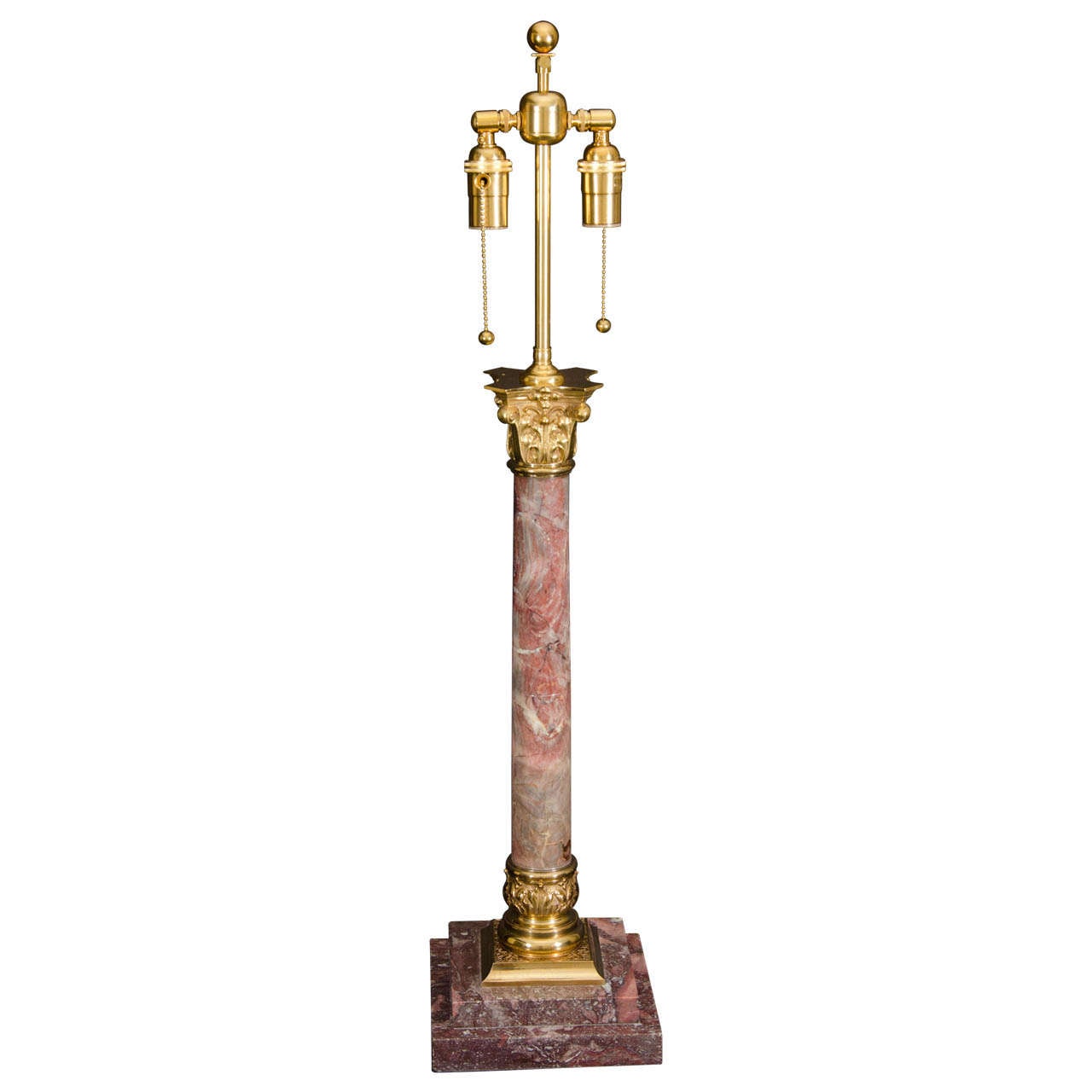Rouge Colored Marble And GIlt Bronze Table Lamp For Sale