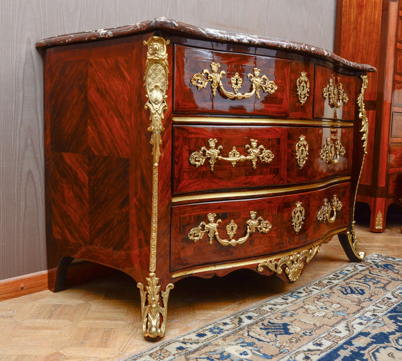 A Regence Ormulu-Mounted and Brass Inlaid Kingwood Commode 2