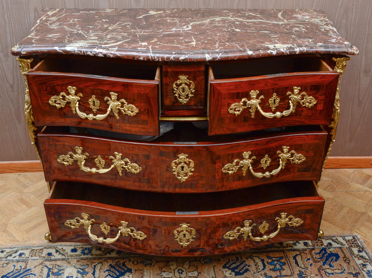 A Regence Ormulu-Mounted and Brass Inlaid Kingwood Commode 3