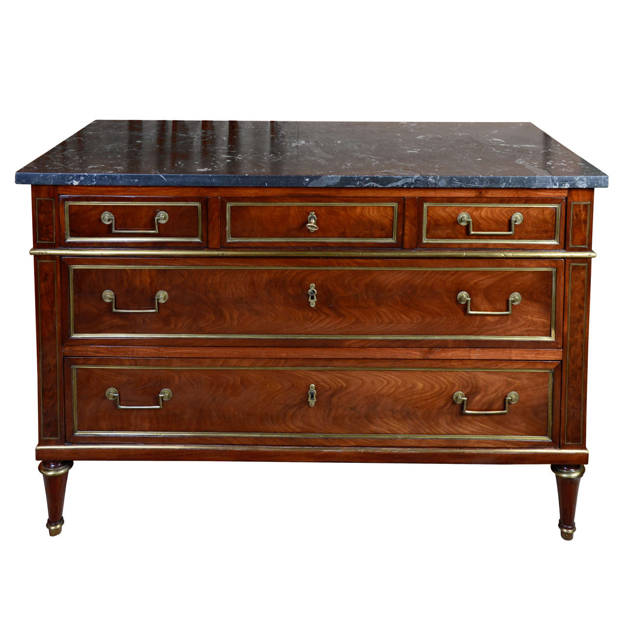 A Louis XVI Mahogany and Brass Mounted Commode For Sale