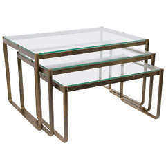 Three Nested Brass & Glass Tables