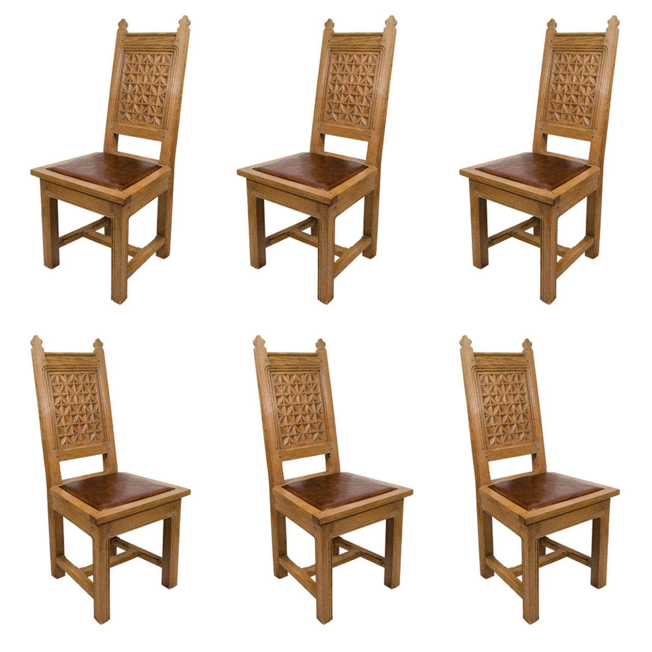 6 Oak & Leather Chairs