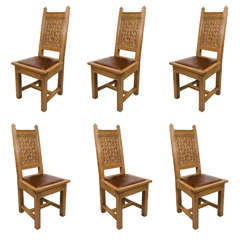 6 Oak & Leather Chairs