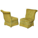 Pair of Chartreuse Velvet  Uphol. Slipper Chairs