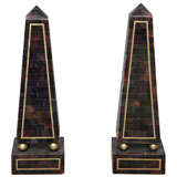 Pair of Horn and Brass Obelisks