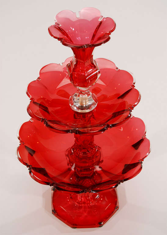 English 19th c. Cranberry Crystal 3 Part Centerpiece/Epergne For Sale 2
